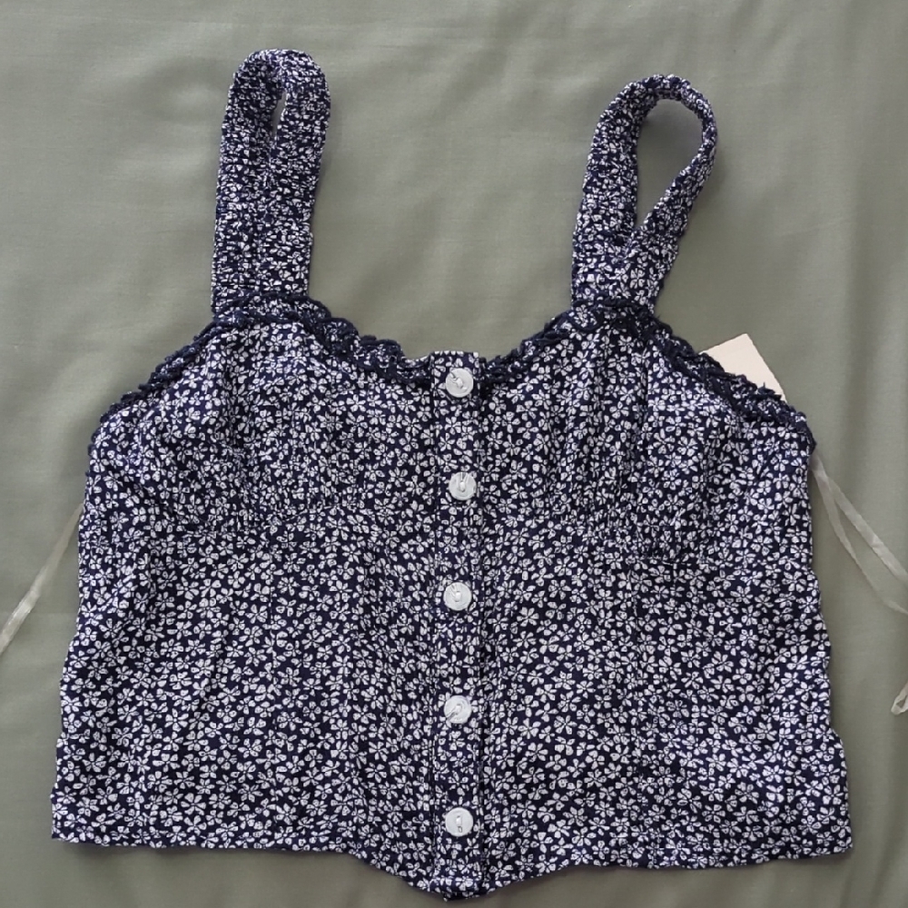 Blue Floral Button Up Top